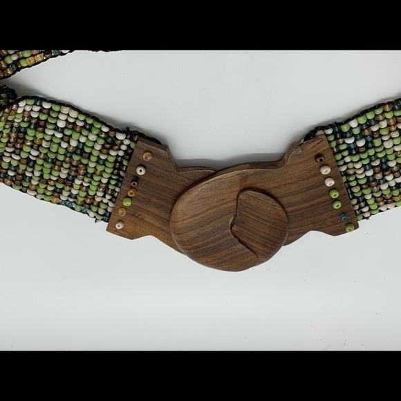 Belt - Handcrafted Beaded 2” Wide Elastic Belt Wood Hook Clasp‌‌‌‌‌‌‌‌‌ main image 4